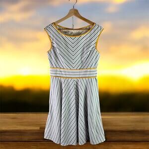 London Style Women's 8 Sleeveless Gray White Yellow Seersucker Retro Dress